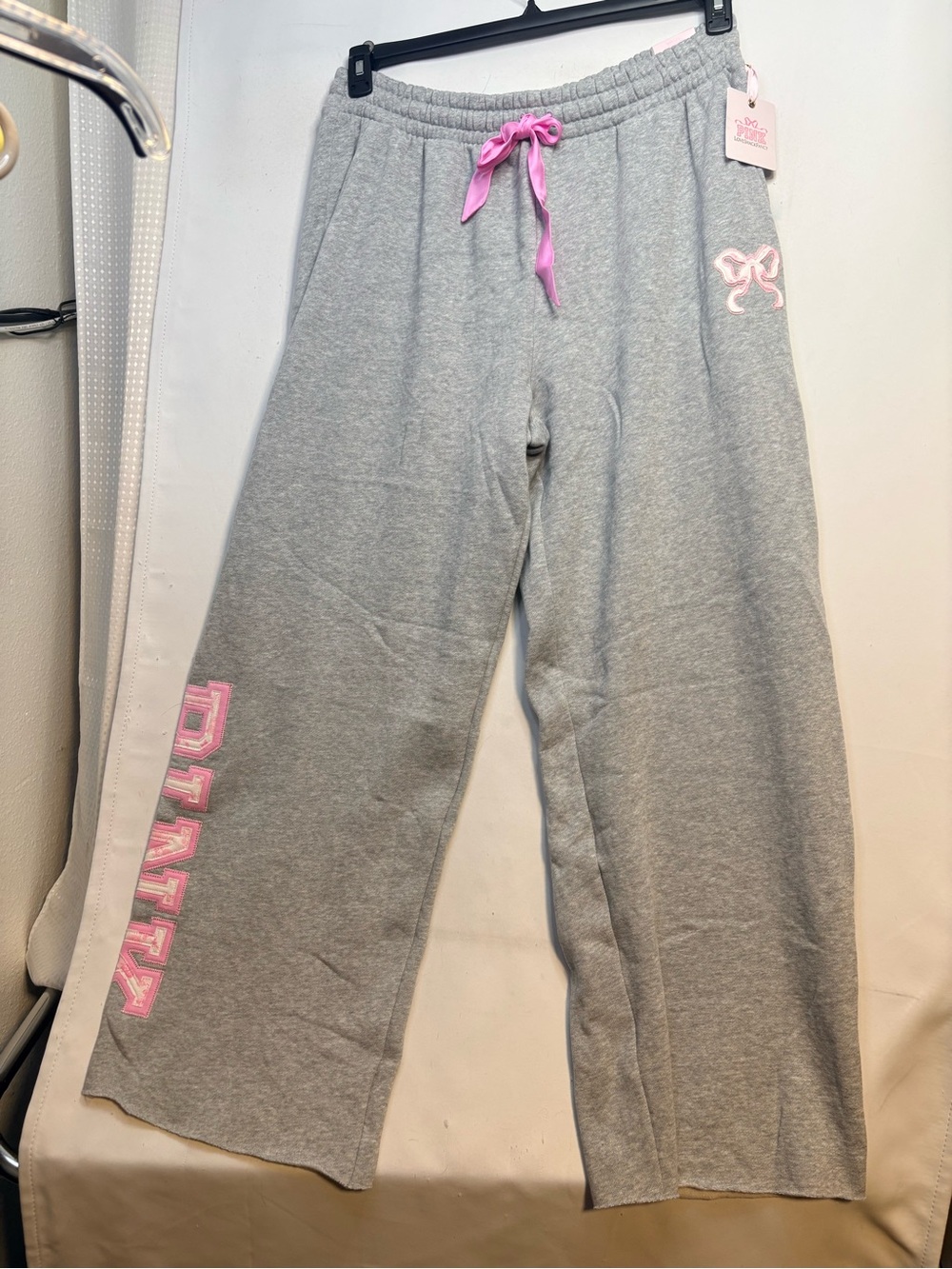 Victoria Secret Pink LoveShackFancy Grey Sweatpants with Pink Trim NWT
